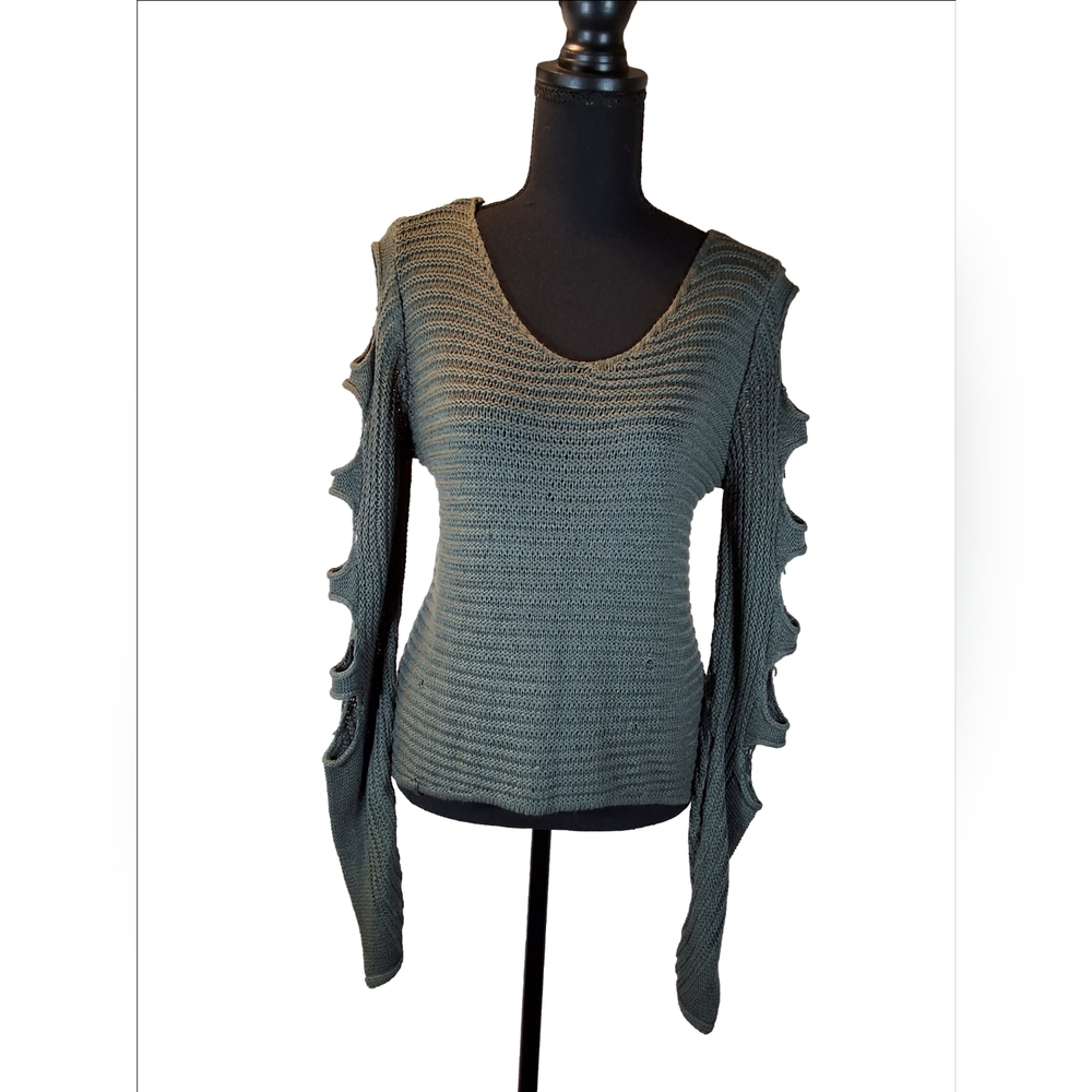 Get Edgy and Stylish with Our Body Central Lattice Sleeved Sweater!